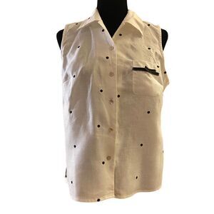 Richard Malcom 100% Irish Linen White with Black Polkadot‎ Sleeveless Top